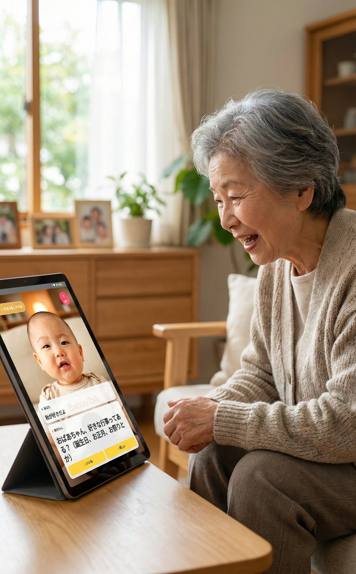 AI赤ちゃんと会話するおばあちゃん