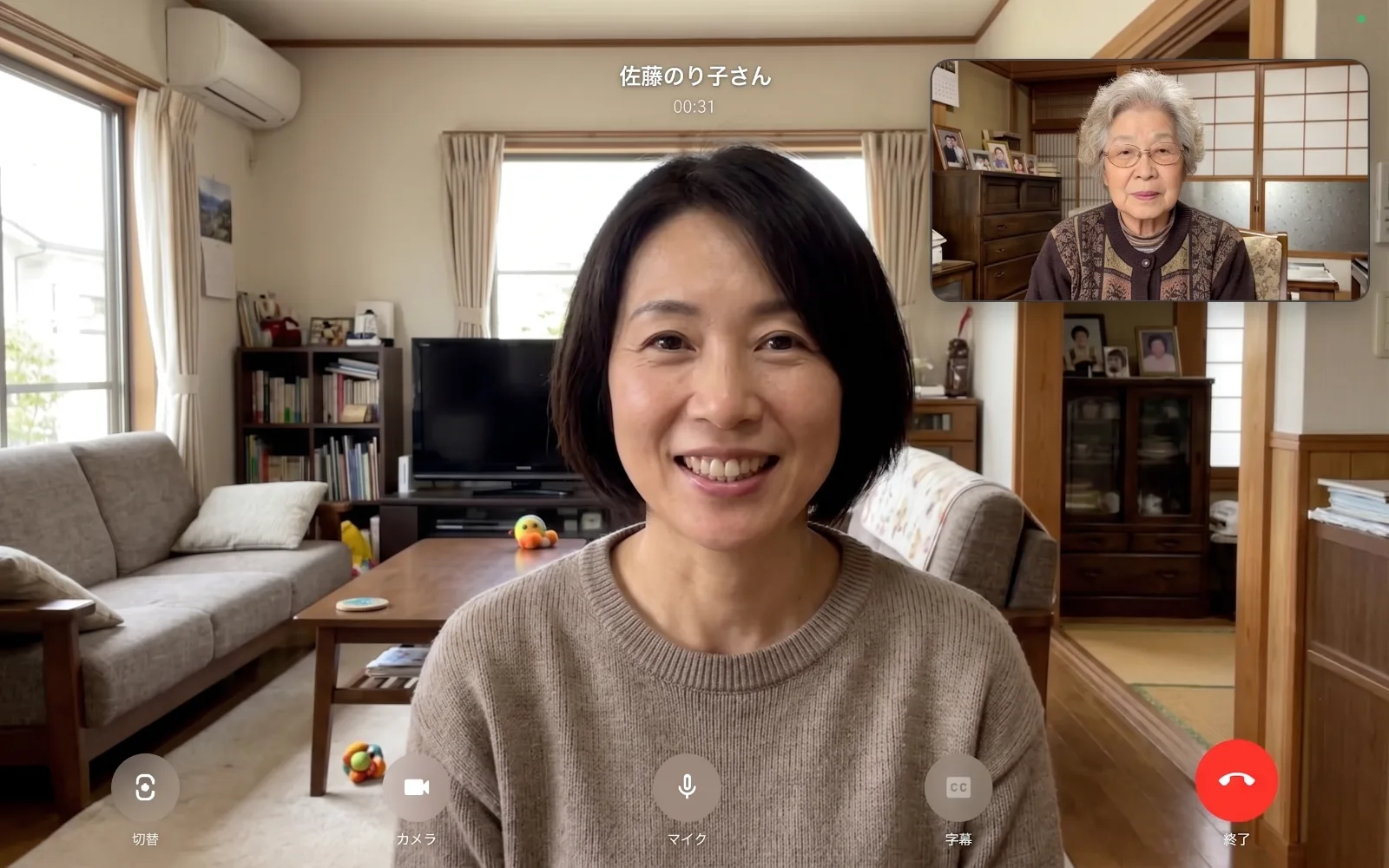 家族とのテレビ電話画面